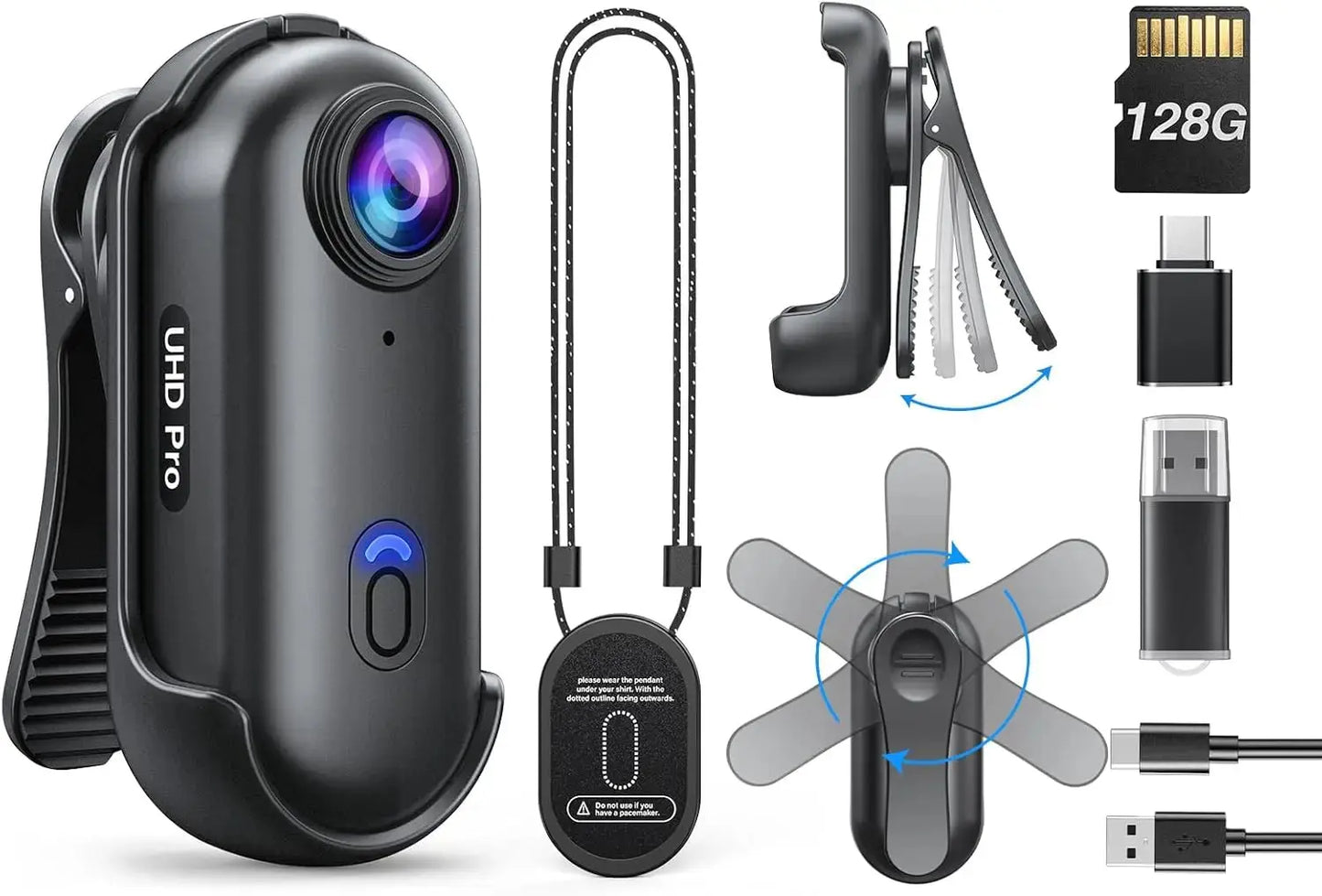 W4 Mini Body Camera - 1080P HD, 128GB Storage, 2 Hours Recording