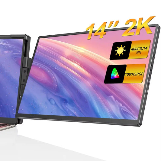 14" Portable Triple Monitor Laptop Screen Extender with QHD 2K IPS Display for Mac, Windows, and Chrome (Fits 13-17 Inch Laptops)