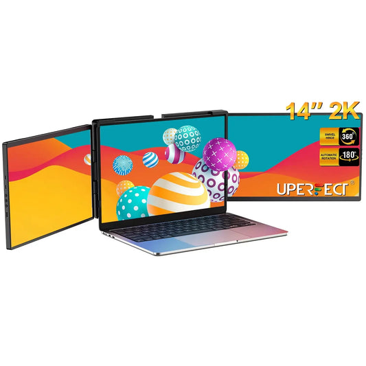14" Portable Triple Monitor Laptop Screen Extender with QHD 2K IPS Display for Mac, Windows, and Chrome (Fits 13-17 Inch Laptops)