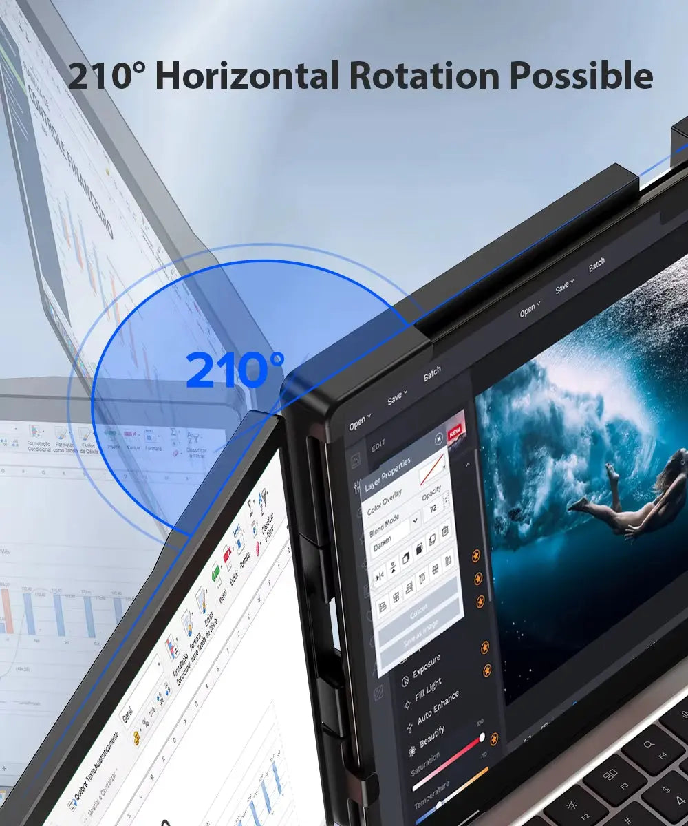 14" Portable Triple Monitor Laptop Screen Extender with QHD 2K IPS Display for Mac, Windows, and Chrome (Fits 13-17 Inch Laptops)