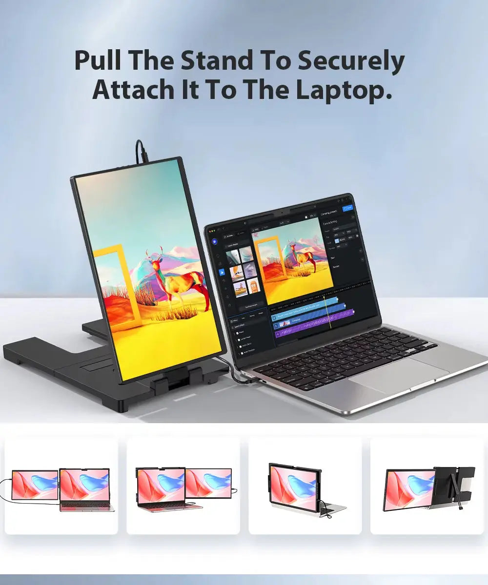 14" Portable Triple Monitor Laptop Screen Extender with QHD 2K IPS Display for Mac, Windows, and Chrome (Fits 13-17 Inch Laptops)