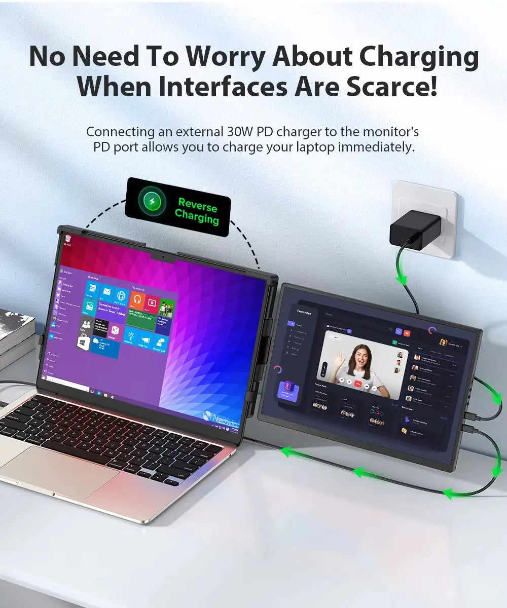 14" Portable Triple Monitor Laptop Screen Extender with QHD 2K IPS Display for Mac, Windows, and Chrome (Fits 13-17 Inch Laptops)