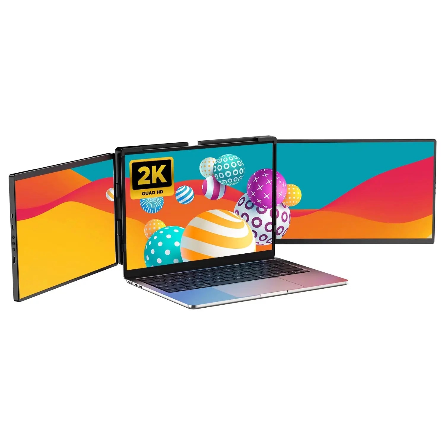 14" Portable Triple Monitor Laptop Screen Extender with QHD 2K IPS Display for Mac, Windows, and Chrome (Fits 13-17 Inch Laptops)
