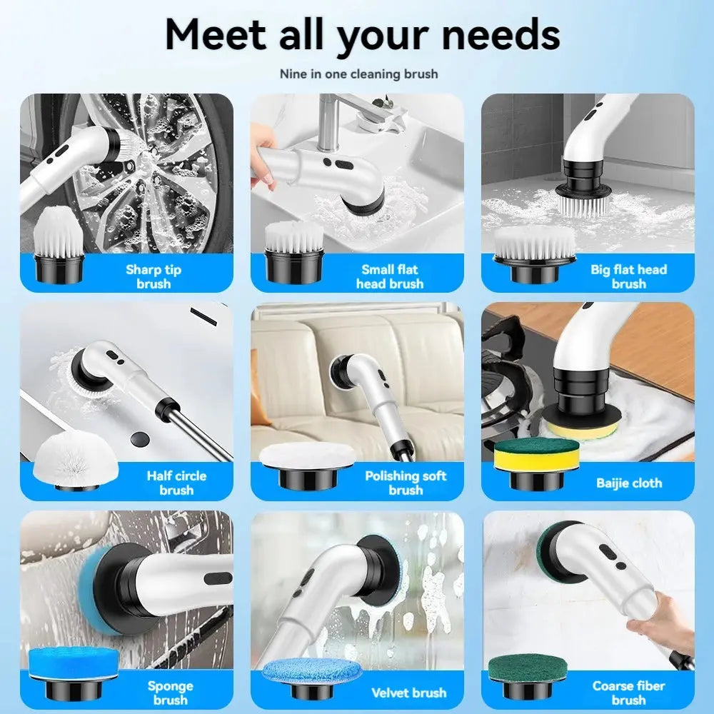 Wireless 9-in-1 Electric Cleaning Brush with Telescopic Handle
