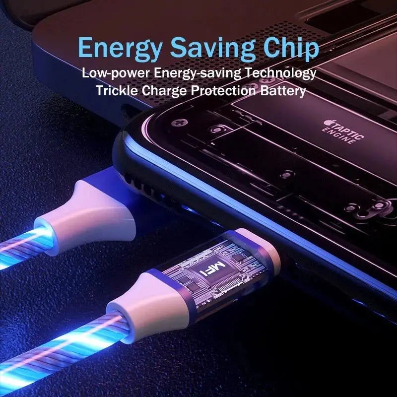 3-in-1 LED Illuminated Charging Cable with 3A Micro USB and Type-C Compatibility for iPhone, Xiaomi, and Huawei