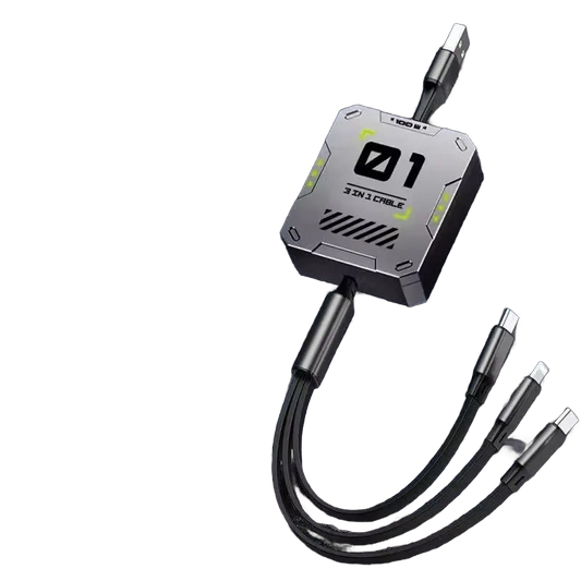 3-in-1 Retractable USB Cable 60W Fast Charging for Type C, Lightning, and Micro USB Nexara Living