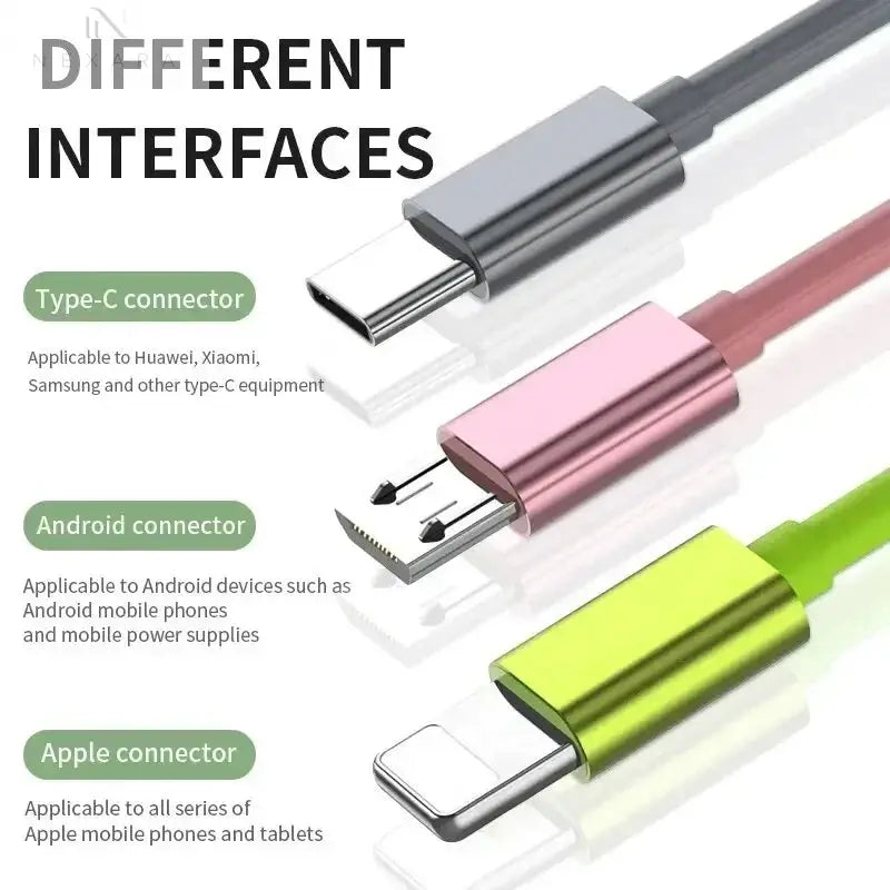 3-in-1 Telescopic USB Cable for Apple, Type-C, and Android Devices - 3A Fast Charging