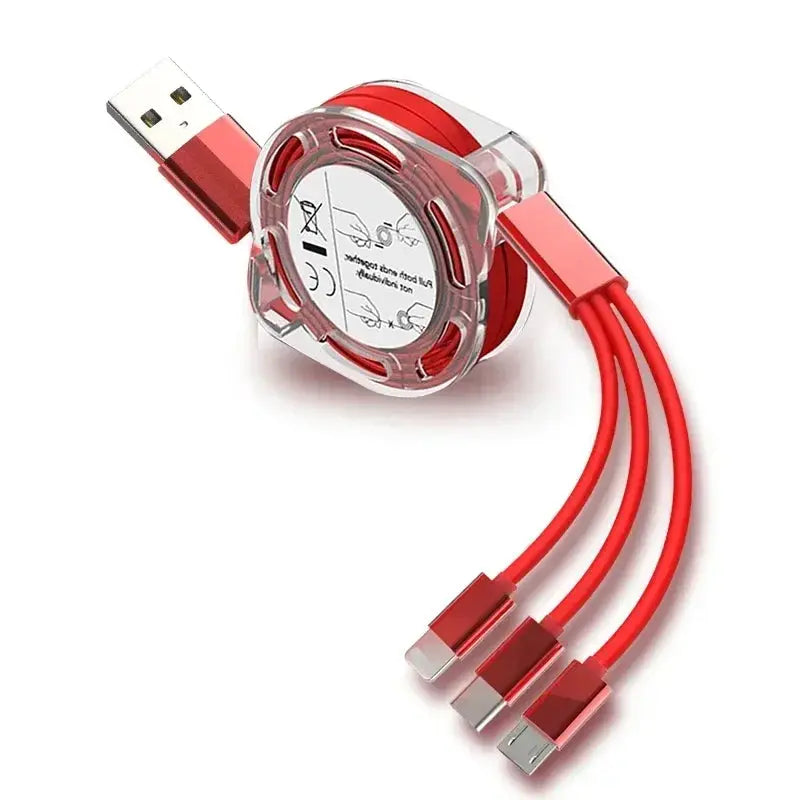 3-in-1 Telescopic USB Cable for Apple, Type-C, and Android Devices - 3A Fast Charging