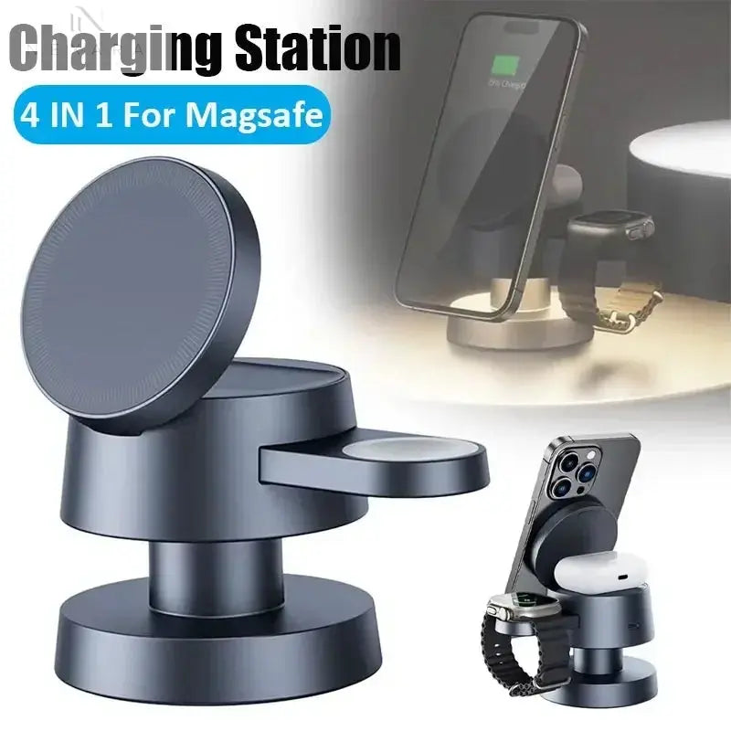 4-in-1 Magnetic Wireless Charging Stand for iPhone 16/15/14/13 Pro Max, Apple Watch Series 9/8, and AirPods Pro
