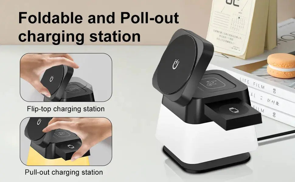 4-in-1 Rotatable Wireless Charger Stand with Colorful Lighting for iPhone 15/14/13/12 Pro Max, 8, 7 - Fast Charging Station for Phone, Apple Watch, and AirPods Nexara Living