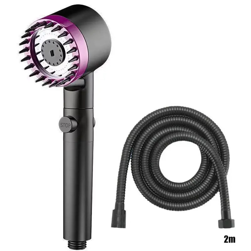 Three-Speed Adjustable Portable Showerhead with Massage Feature and Filter