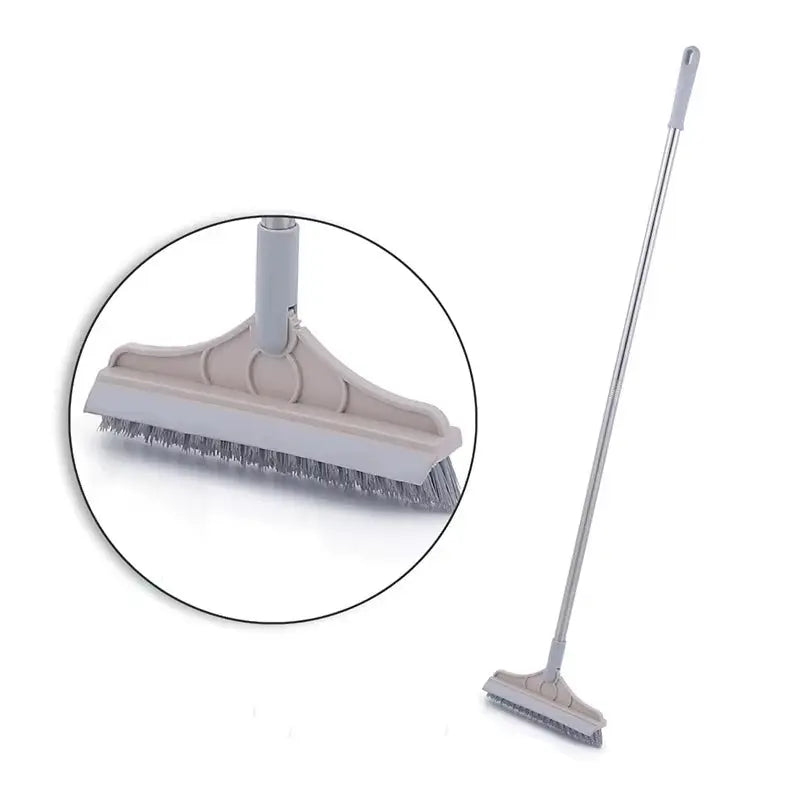 2-in-1 Rotating Floor Scrub Brush and Squeegee with Long Handle