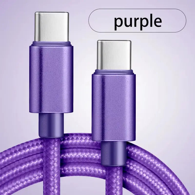 66W 5A Nylon USB Type-C to Type-C Fast Charging Cable for iPhone 15/16 Pro Max, Samsung S24, Xiaomi, and OPPO - Available in 1M, 2M, and 3M Lengths