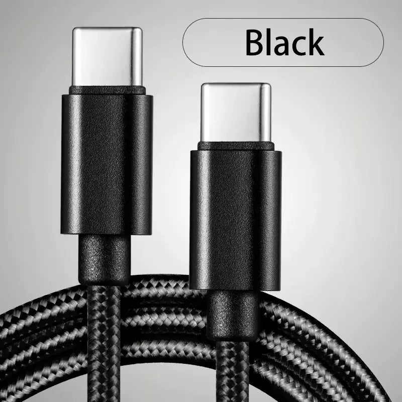 66W 5A Nylon USB Type-C to Type-C Fast Charging Cable for iPhone 15/16 Pro Max, Samsung S24, Xiaomi, and OPPO - Available in 1M, 2M, and 3M Lengths