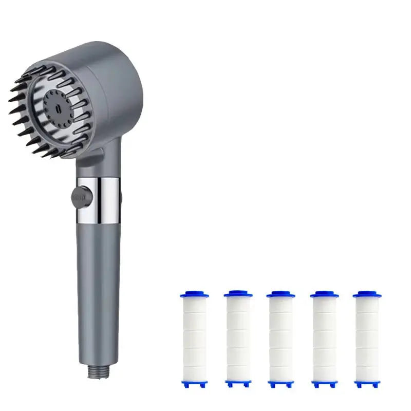 Three-Speed Adjustable Portable Showerhead with Massage Feature and Filter