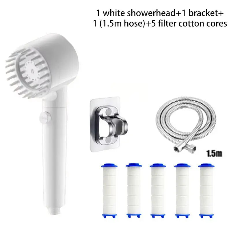 Three-Speed Adjustable Portable Showerhead with Massage Feature and Filter