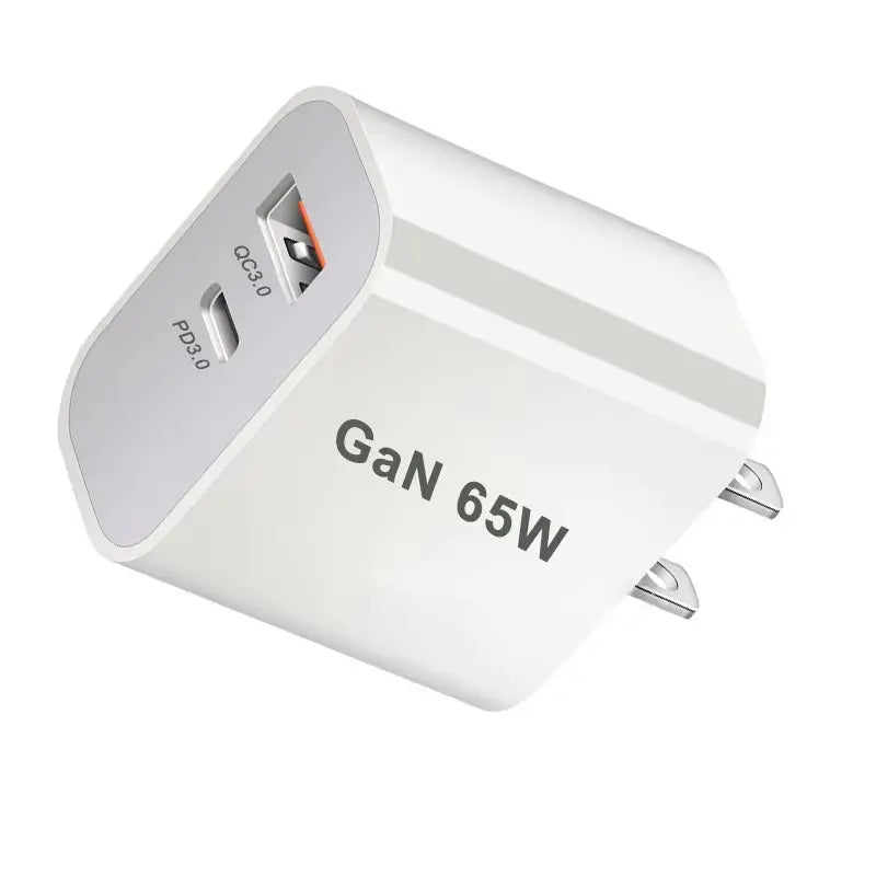 High-Performance 65W GaN Fast Charger with Quick Charge 3.0 - USB-C Plug for iPhone 13/12/11, iPad, Xiaomi 12, Globally Compatible with AU, UK, US, EU Standards