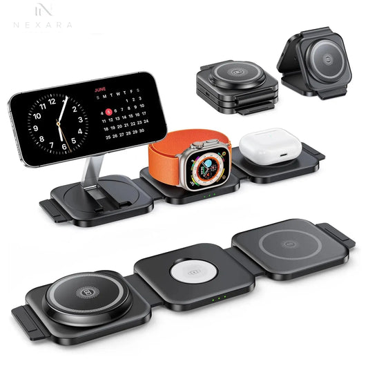 Premium Foldable 3-in-1 Magnetic Wireless Charging Station for iPhone, Apple Watch, and AirPods