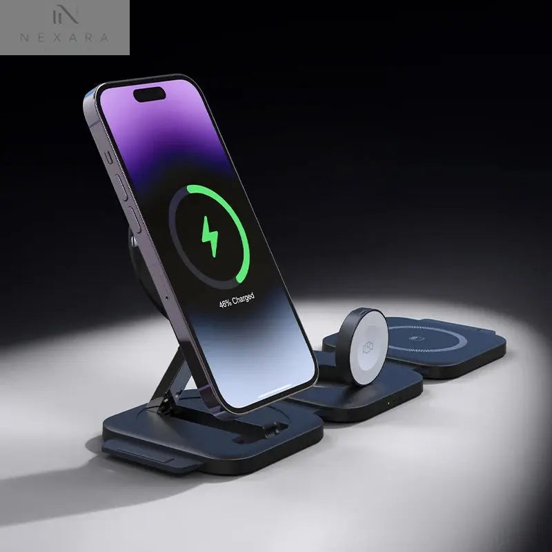 Premium Foldable 3-in-1 Magnetic Wireless Charging Station for iPhone, Apple Watch, and AirPods