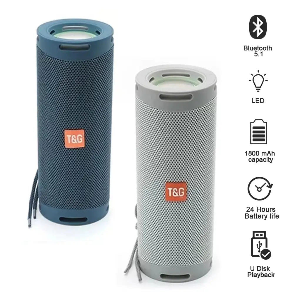 TG289 Premium Portable Bluetooth Speaker - Waterproof, 1800mAh Battery, Double Bass, AUX & TF Card Support with LED Lighting