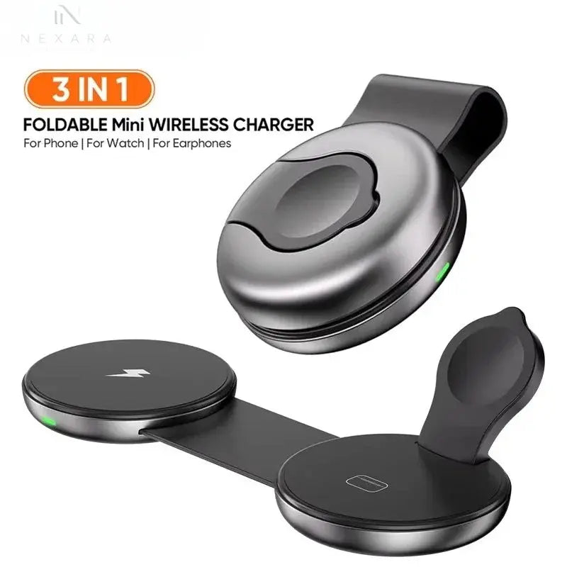 Ultimate 3-in-1 Portable Foldable Mini Wireless Charger Dock for iPhone, AirPods, and Apple Watch