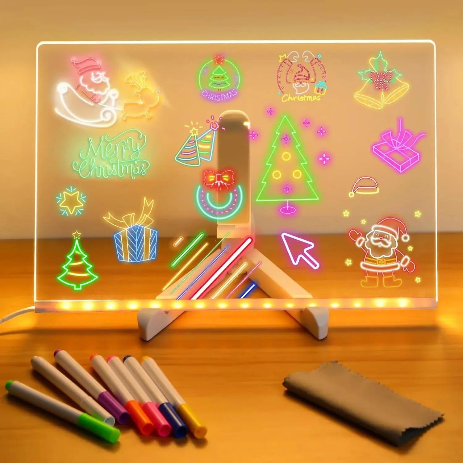 LED Note Board with Colors Light up Acrylic Message Board with 7 Pens Acrylic Dry Erase Board with Light Led Drawing Board for Ki-Ds with Stand Birthday Holidays Gifts