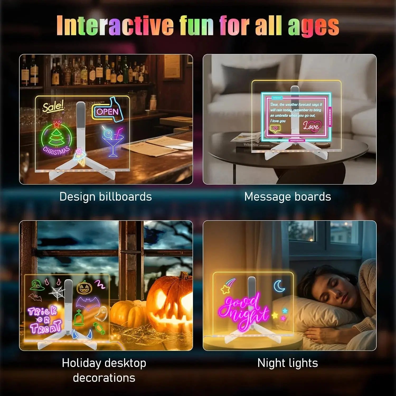 LED Note Board with Colors Light up Acrylic Message Board with 7 Pens Acrylic Dry Erase Board with Light Led Drawing Board for Ki-Ds with Stand Birthday Holidays Gifts
