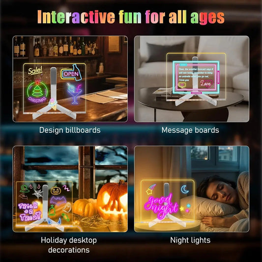 LED Note Board with Colors Light up Acrylic Message Board with 7 Pens Acrylic Dry Erase Board with Light Led Drawing Board for Ki-Ds with Stand Birthday Holidays Gifts