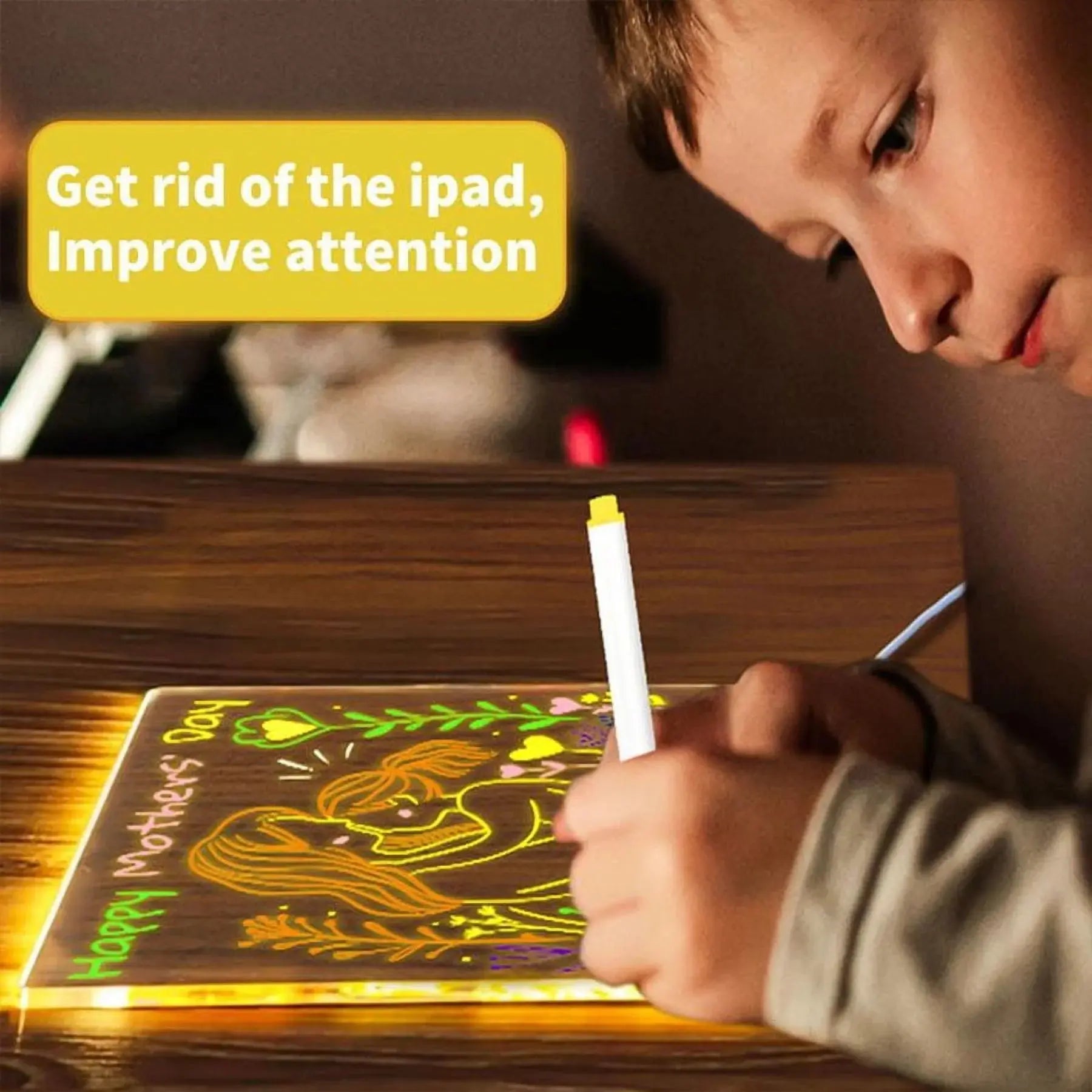 LED Note Board with Colors Light up Acrylic Message Board with 7 Pens Acrylic Dry Erase Board with Light Led Drawing Board for Ki-Ds with Stand Birthday Holidays Gifts
