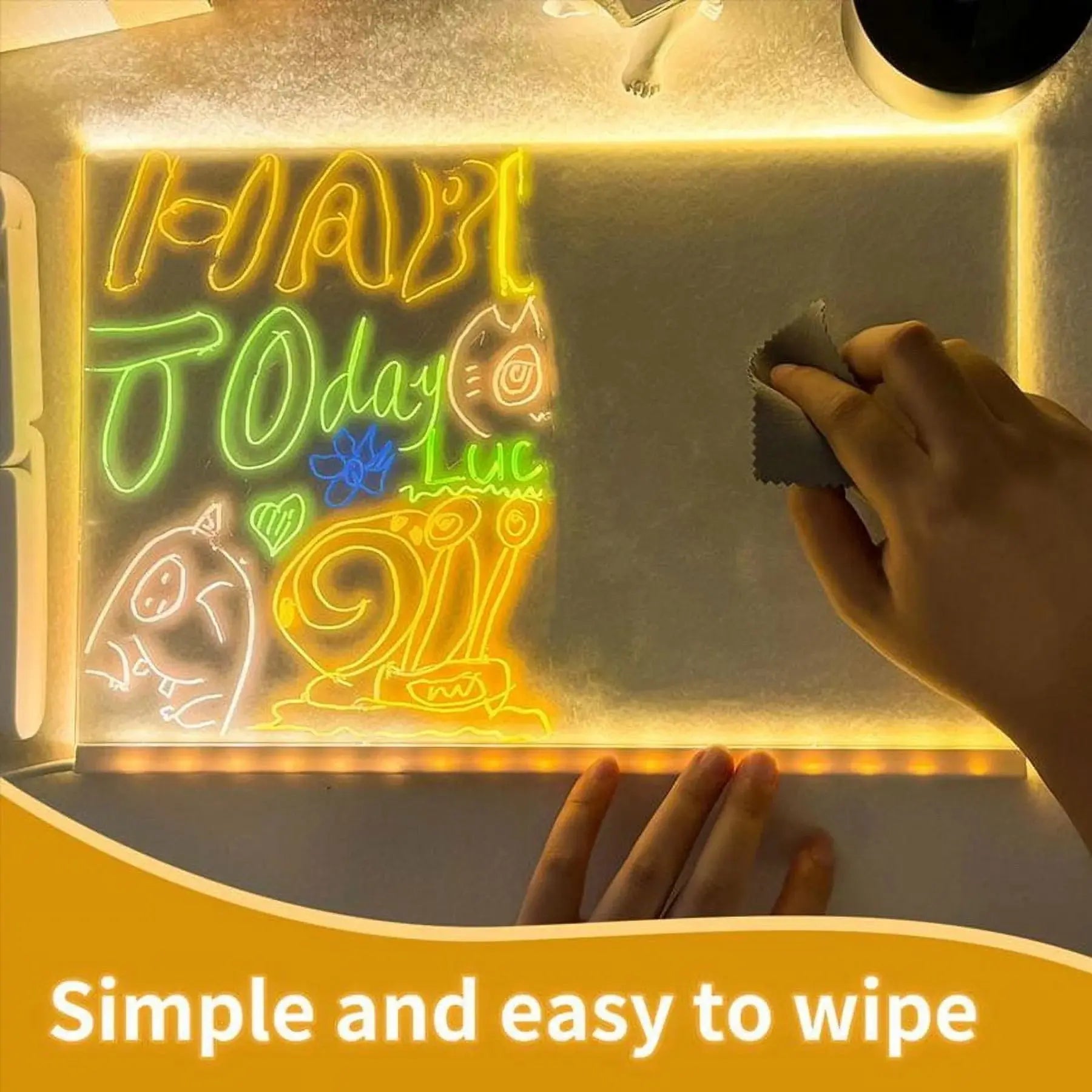 LED Note Board with Colors Light up Acrylic Message Board with 7 Pens Acrylic Dry Erase Board with Light Led Drawing Board for Ki-Ds with Stand Birthday Holidays Gifts