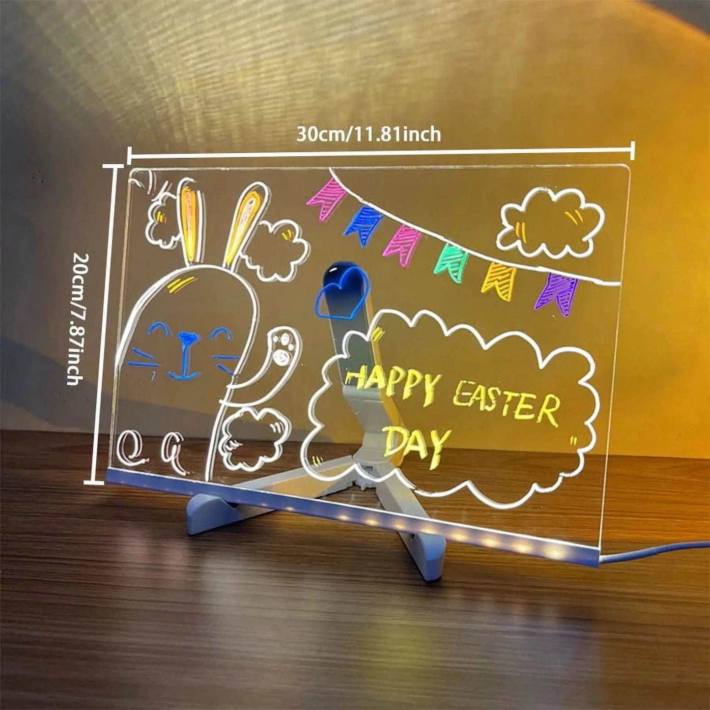 LED Note Board with Colors Light up Acrylic Message Board with 7 Pens Acrylic Dry Erase Board with Light Led Drawing Board for Ki-Ds with Stand Birthday Holidays Gifts