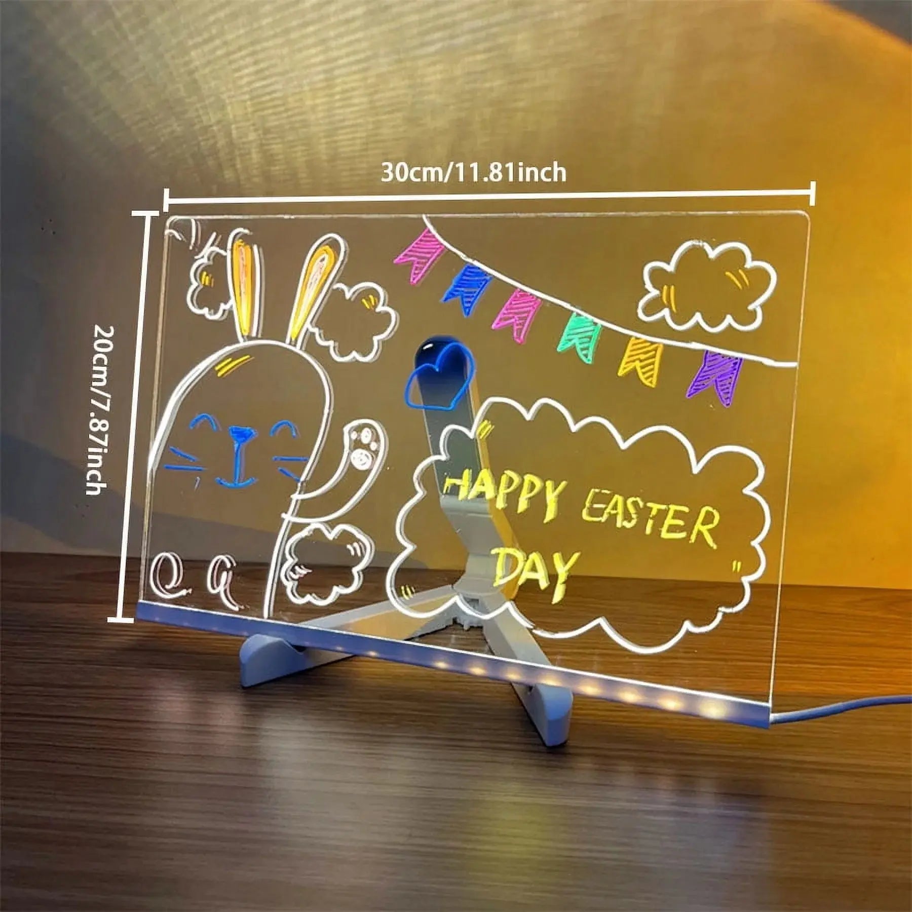 LED Note Board with Colors Light up Acrylic Message Board with 7 Pens Acrylic Dry Erase Board with Light Led Drawing Board for Ki-Ds with Stand Birthday Holidays Gifts