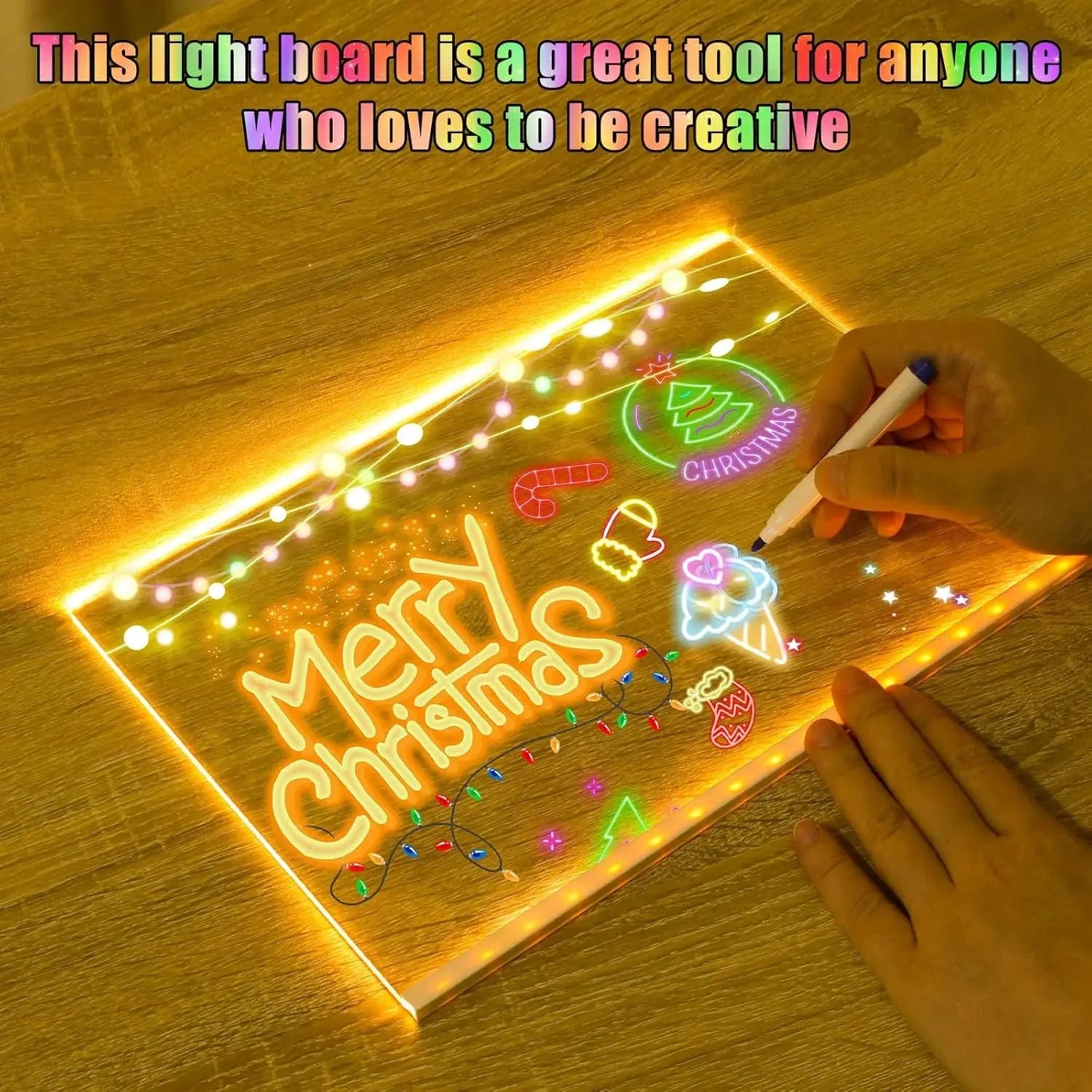 LED Note Board with Colors Light up Acrylic Message Board with 7 Pens Acrylic Dry Erase Board with Light Led Drawing Board for Ki-Ds with Stand Birthday Holidays Gifts