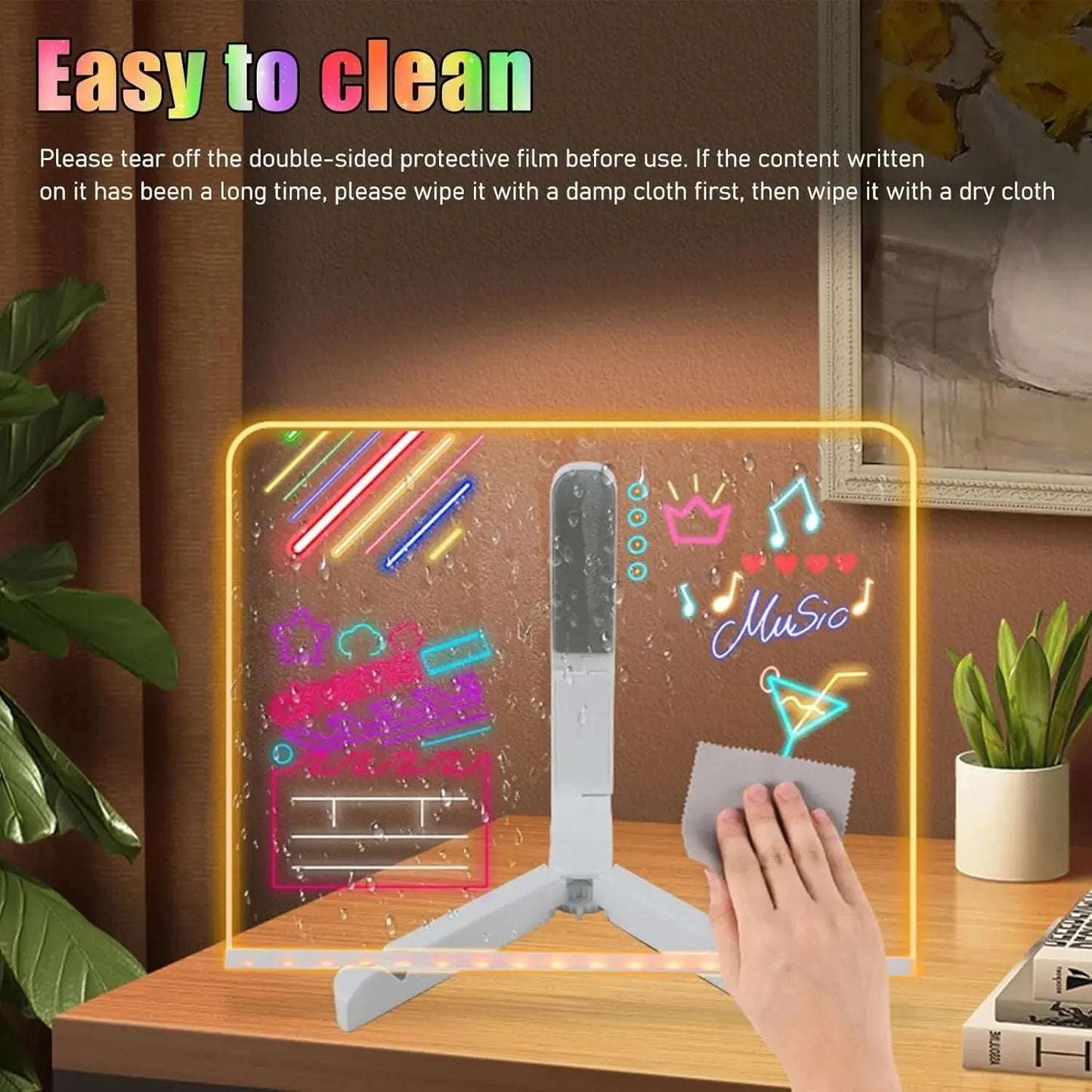 LED Note Board with Colors Light up Acrylic Message Board with 7 Pens Acrylic Dry Erase Board with Light Led Drawing Board for Ki-Ds with Stand Birthday Holidays Gifts