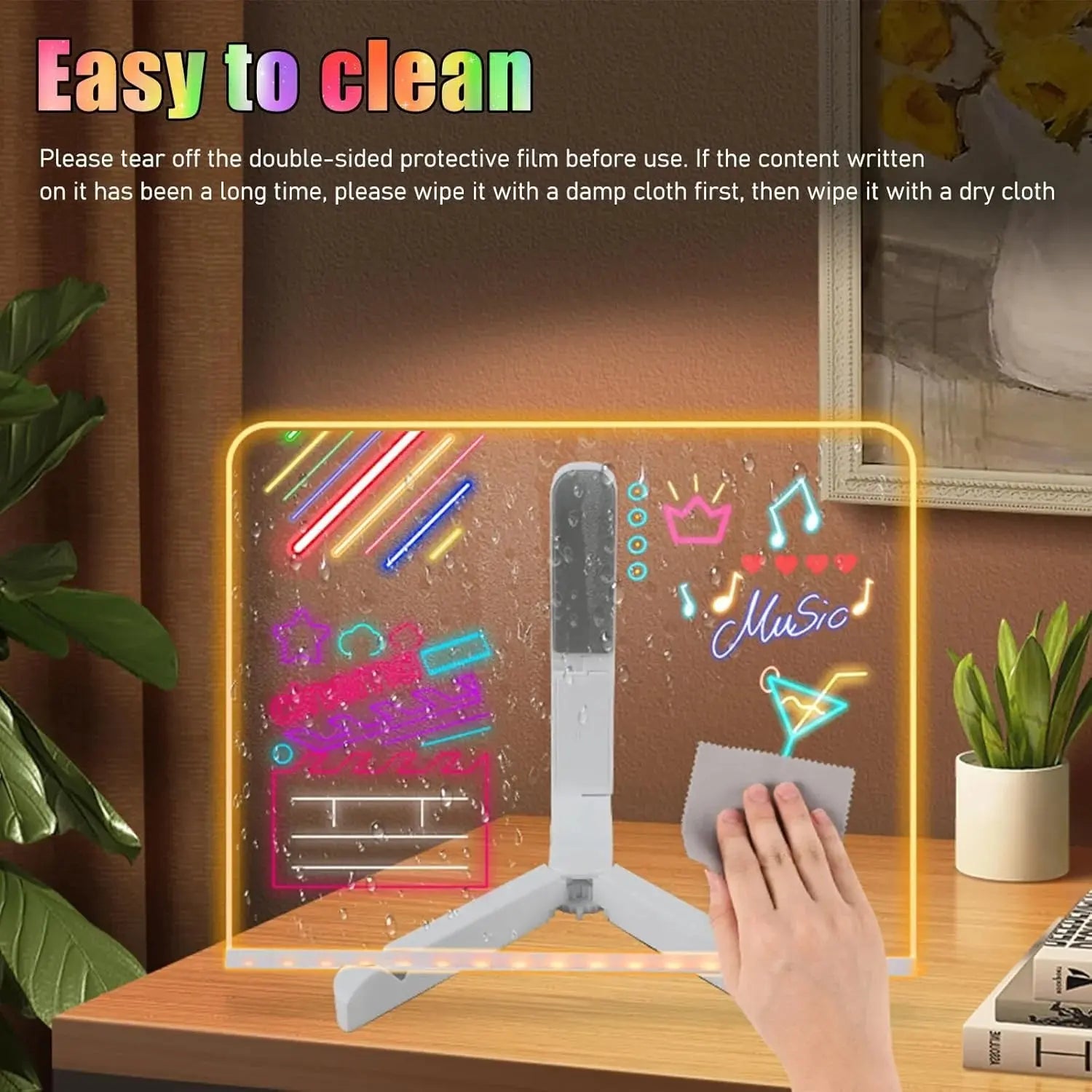 LED Note Board with Colors Light up Acrylic Message Board with 7 Pens Acrylic Dry Erase Board with Light Led Drawing Board for Ki-Ds with Stand Birthday Holidays Gifts