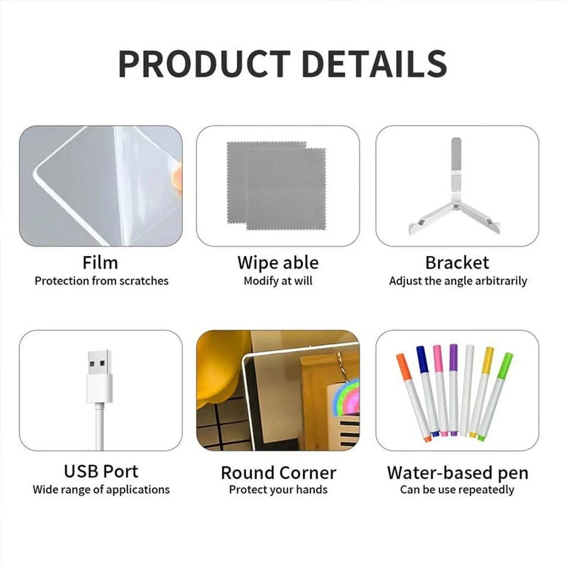 LED Note Board with Colors Light up Acrylic Message Board with 7 Pens Acrylic Dry Erase Board with Light Led Drawing Board for Ki-Ds with Stand Birthday Holidays Gifts