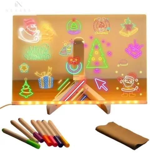 LED Note Board with Colors Light up Acrylic Message Board with 7 Pens Acrylic Dry Erase Board with Light Led Drawing Board for Ki-Ds with Stand Birthday Holidays Gifts