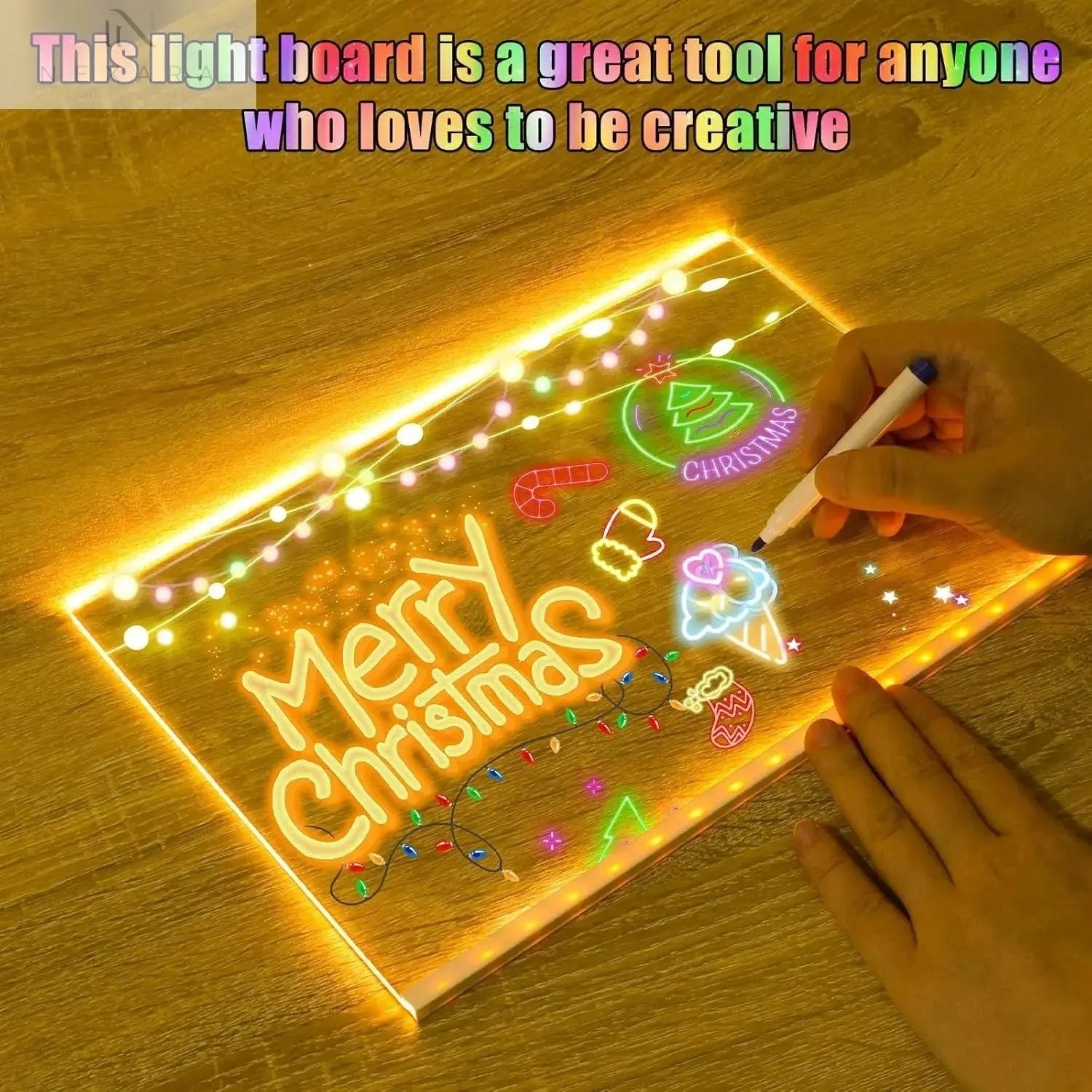 LED Note Board with Colors Light up Acrylic Message Board with 7 Pens Acrylic Dry Erase Board with Light Led Drawing Board for Ki-Ds with Stand Birthday Holidays Gifts