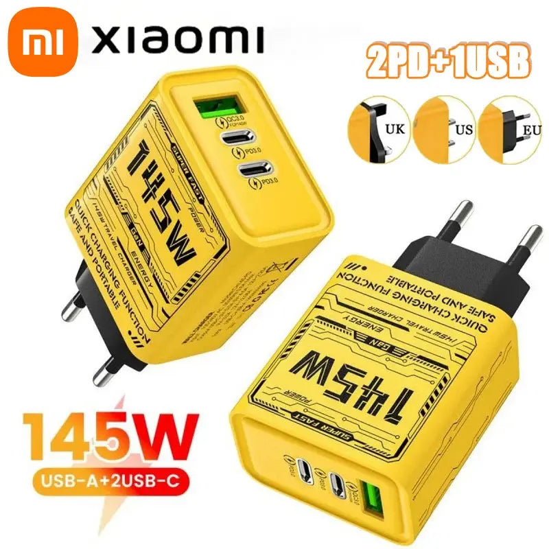 Xiaomi 145W Triple Port Ultra-Fast Charging Adapter - Versatile Power Solution for Huawei, iPhone, and Samsung Devices