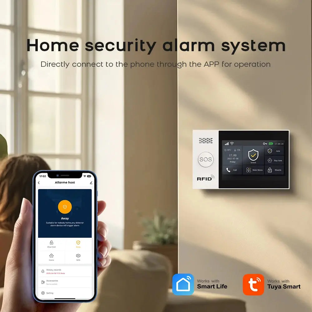 WiFi 4G Tuya Smart Life Home Security Alarm System Kit with Alexa Integration and Motion Detection Sensors