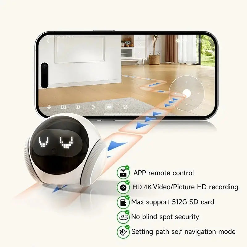 5G WiFi HD 2K Smart Robot Pet Camera with Laser Indicator, Auto Charging, and Obstacle Avoidance