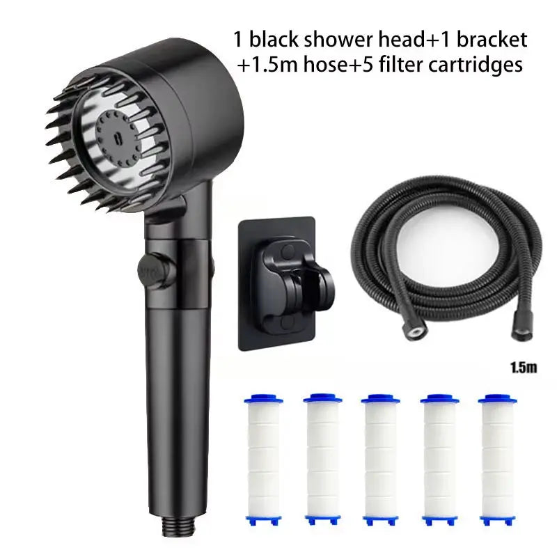 Three-Speed Adjustable Portable Showerhead with Massage Feature and Filter
