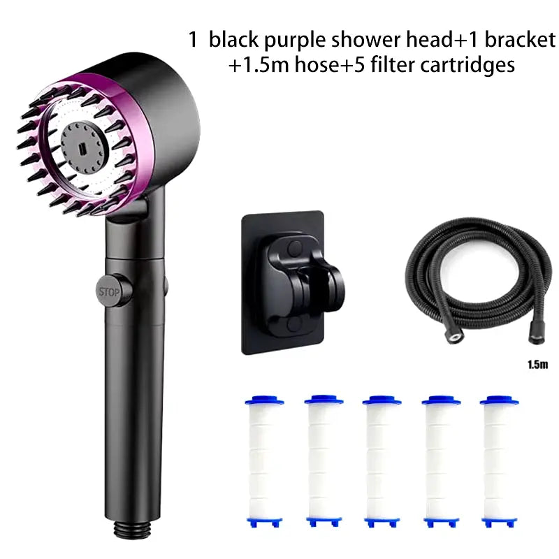 Three-Speed Adjustable Portable Showerhead with Massage Feature and Filter