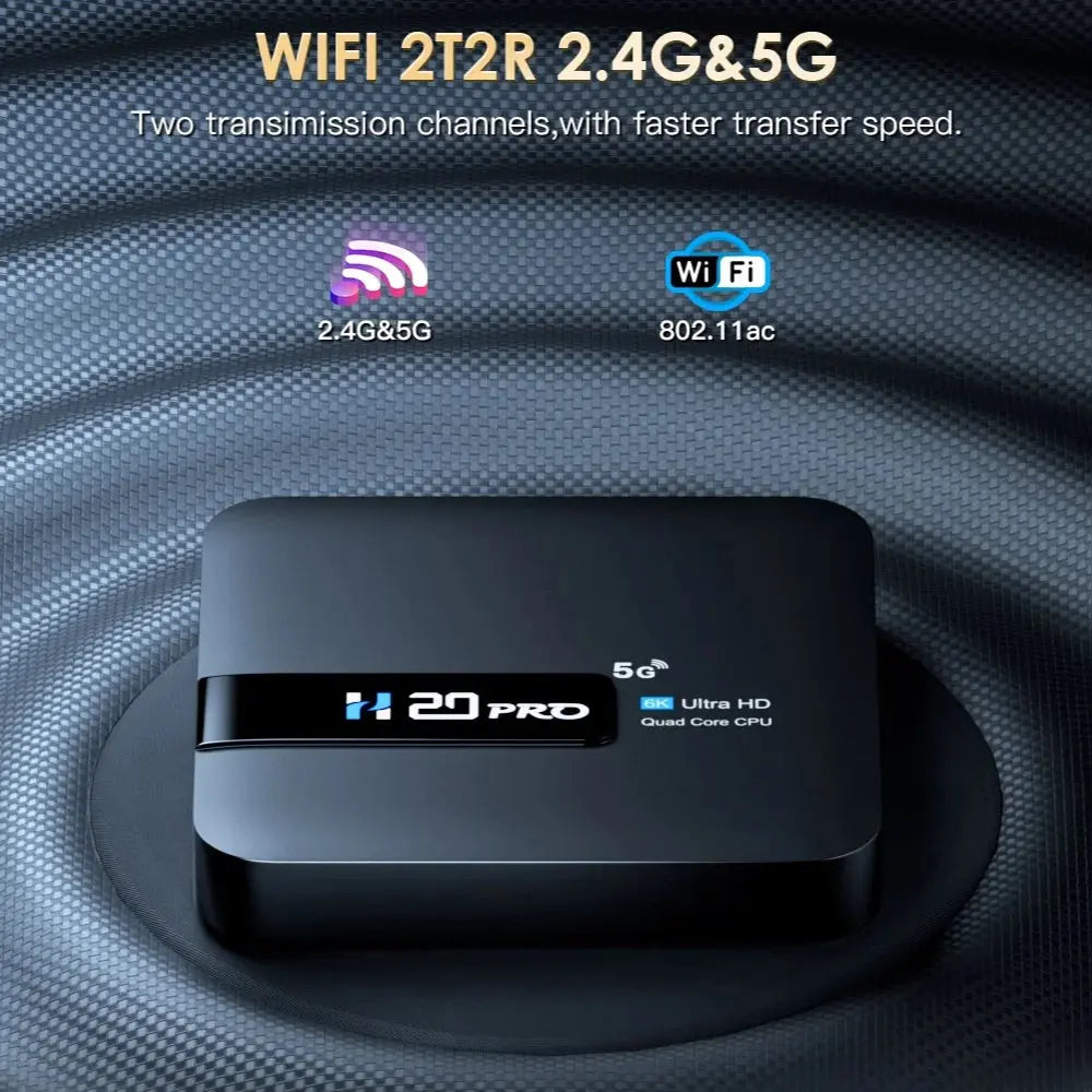 H20PRO Android 10 TV Box with 16GB Storage, Dual Band Wi-Fi, 4K HD Video Playback, and 1080P Set Top Box Functionality