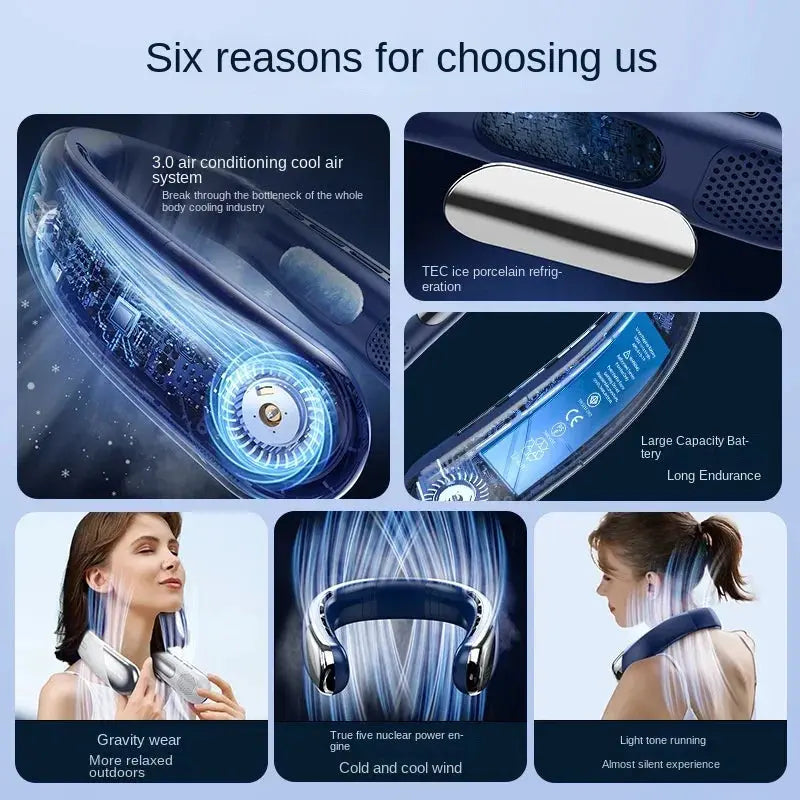 Portable 10,000mAh Bladeless Neck Fan - Silent, USB Rechargeable, Adjustable 3-Speed Wireless Neck Cooler
