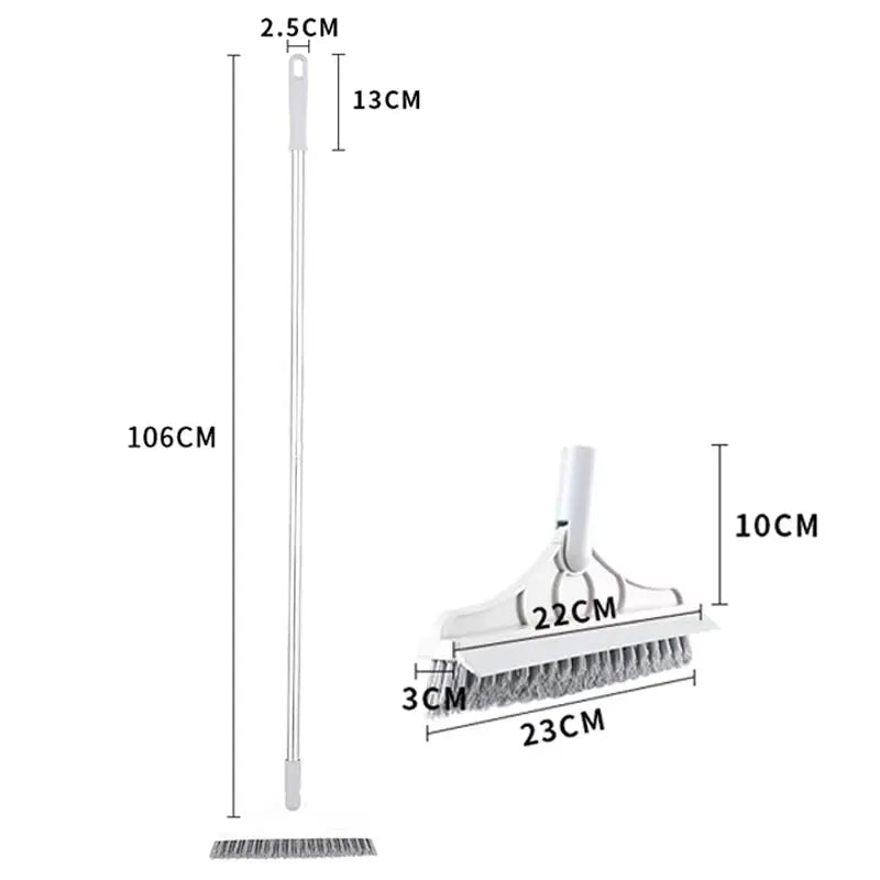 2-in-1 Rotating Floor Scrub Brush and Squeegee with Long Handle