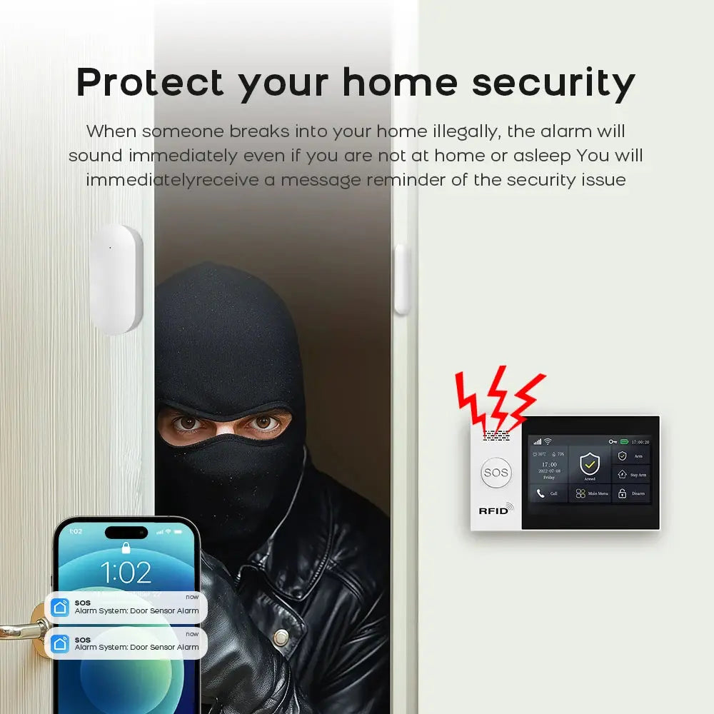 WiFi 4G Tuya Smart Life Home Security Alarm System Kit with Alexa Integration and Motion Detection Sensors
