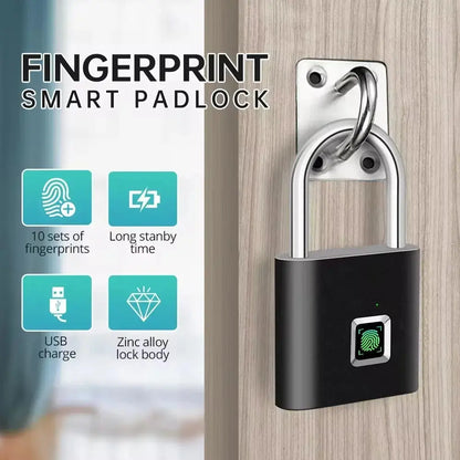 Keyless USB Rechargeable Fingerprint Smart Padlock - Waterproof Anti-Theft Zinc Lock with 0.2 Sec Unlocking Speed