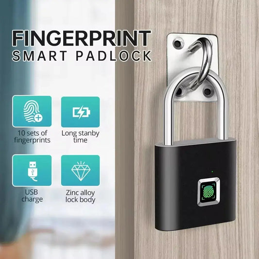 Keyless USB Rechargeable Fingerprint Smart Padlock - Waterproof Anti-Theft Zinc Lock with 0.2 Sec Unlocking Speed
