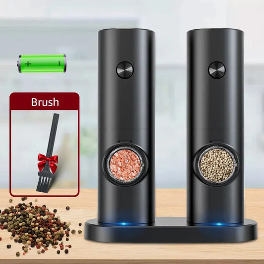 Electric Automatic Pepper and Salt Grinder Set with Base